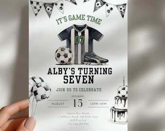 Soccer Birthday Invitation: Editable Sports Party Template (5x7in Canva Digital Download)