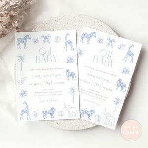 Blue Safari Baby Shower Invitation: Chinoiserie Jungle Theme (Digital Download)