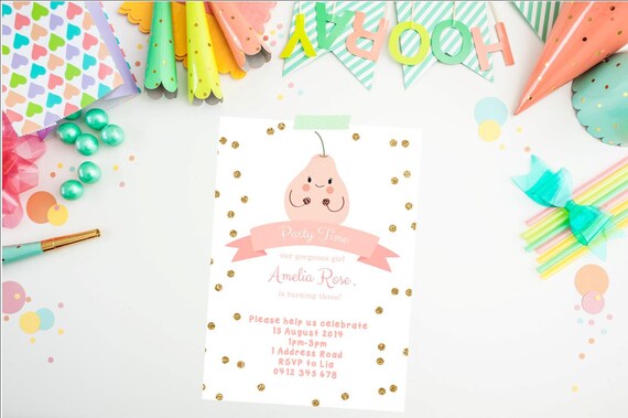 Birthday Invitation Kawaii Birthday Invitation Pear Etsy Birthday Invitation Kawaii Birthday Invitation Pear Etsy