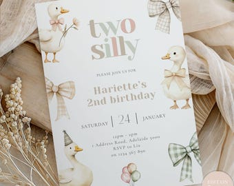 Two Silly 2nd Birthday Invitation 2nd Birthday Silly Goose Party Theme Whimsical 2nd Birthday Invite Silly Goose on the loose