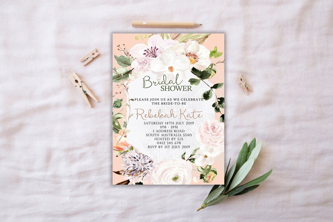 Bridal Shower Invitation Printable. Floral Bridal Shower. Etsy
