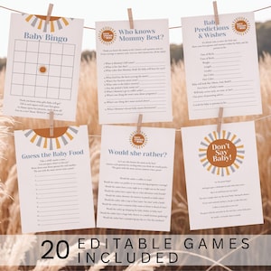 Hier komt de zoon babyshowergames, Sunshine babyshower spelbundel, Boho babyshower afdrukbare activiteiten voor jongen, Instant Download