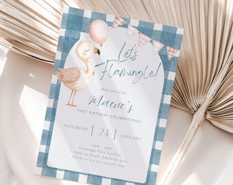 Flamingo Invitation. Flamingo Birthday Invitation. PRINTABLE. Girl Invitation. 1st Birthday Invitation. Flamingo theme party. Garden party.