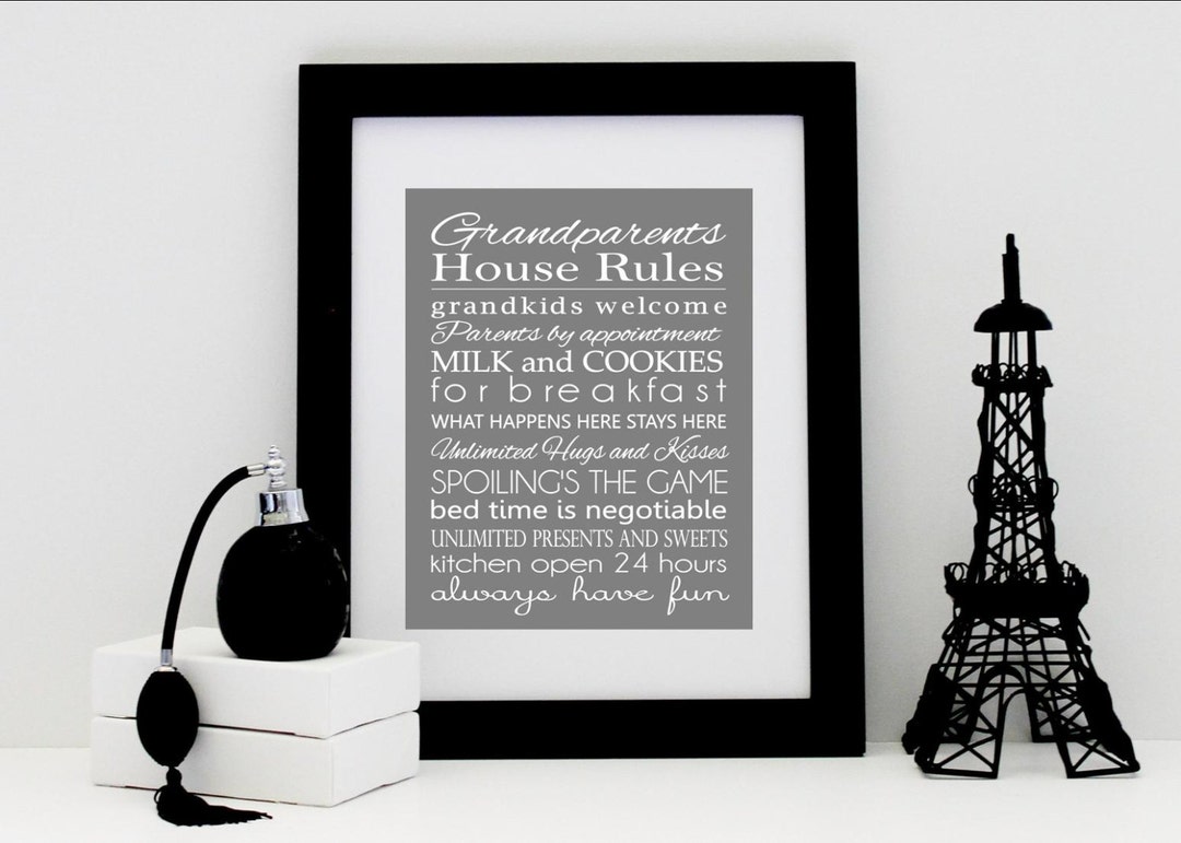 Grandparents House Rules Wall Art Print. Gray. Instant Etsy