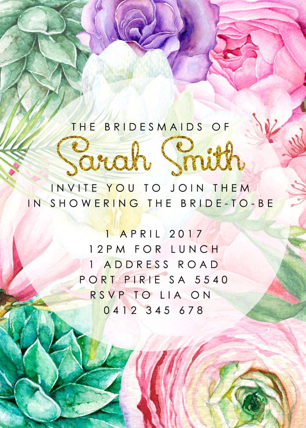 Bridal Shower Printable Invitation. Floral Bridal Shower. Etsy