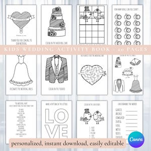 Livre d'activités de mariage imprimable pour enfants, jeux et pages à colorier de mariage amusants, téléchargement immédiat, divertissement pour réception de mariage