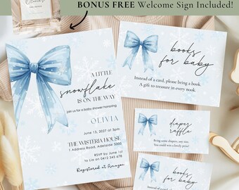 Snowflake Baby Shower Invitation Bundle: Christmas Canva Template (Digital Download)