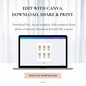 May include: A laptop displays a template with crayon-themed gift tags. The screen shows six tags with colorful crayon illustrations and text. Above the laptop, the text reads "EDIT WITH CANVA. DOWNLOAD, SHARE & PRINT." Below the laptop is a banner that says "INSTANT DOWNLOAD."