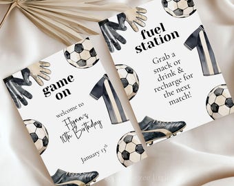 Soccer Birthday Party Signs, Table Signs, Soccer Birthday Party Printables, Sports Theme, Kids Football Welcome sign and food sign 8x10"