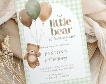 Our Little Bear is Turning One Invitation, Teddy Bear First Birthday Invite Boy, Beary First Birthday Party Theme, Cute 1st Birthday Invite