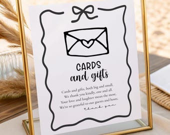Cards and Gifts Wedding Sign Template, Editable Minimal Wedding Table Sign, Modern Printable Wedding Sign, Instant Download, Canva Template