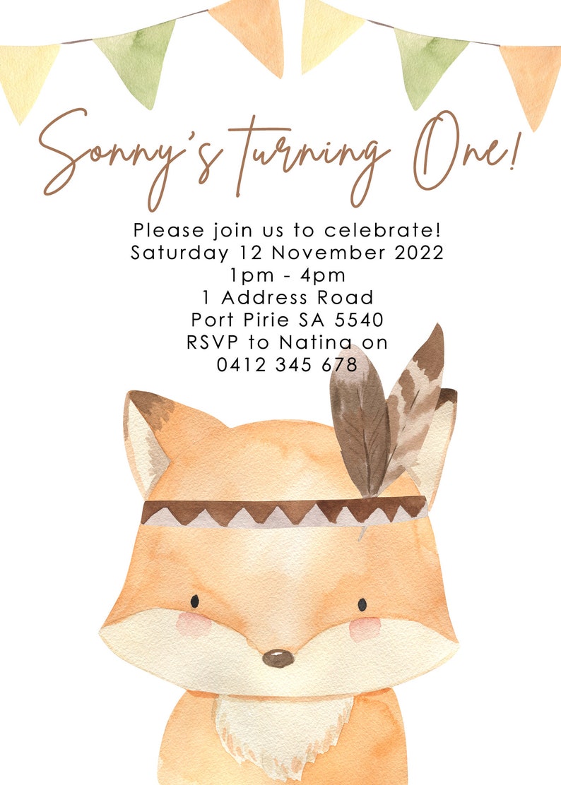 Fox Invitation. Fox Birthday Invitation. PRINTABLE. 1st - Etsy