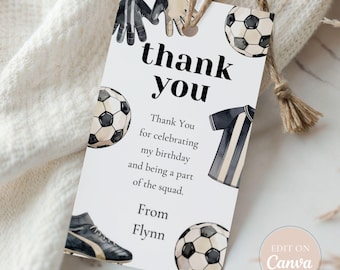 Soccer Thank You Tag: Editable Sports Football Favor Label Template (2.5x3.5in Canva Digital Download)