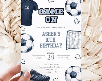 Soccer Birthday Invitation, Editable Soccer Party Invite, Sports Theme, Kids Football Birthday, Instant Download, 10th Birthday Template