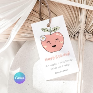 Apple Back to School Gift Tag, Printable First Day of School Favor, Editable Canva Tag, Teacher Gift Tag, Instant Download