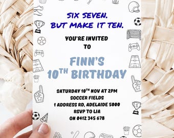 Six Seven Birthday Invitation, Editable 10th Party Invite, Birthday Template, Double Digits Sports Birthday, Instant Download