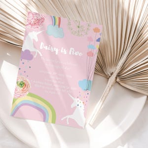 Unicorn Invitation. Unicorn Birthday Invitation. PRINTABLE. Girl Invitation. 5th Birthday Invitation. Unicorn theme party. Rainbow party.