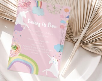 Unicorn Invitation. Unicorn Birthday Invitation. PRINTABLE. Girl Invitation. 5th Birthday Invitation. Unicorn theme party. Rainbow party.
