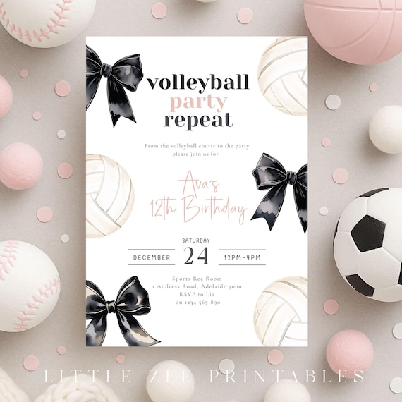 Volleyball Birthday Invitation, Editable Canva Template, Teen Girl Sports Birthday Invite, Printable Volleyball Party Invitation