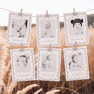 Modèle de bannière photo modifiable pour le premier anniversaire, cartes jalon minimaliste pour les premières années de bébé, guirlande photo moderne, modèle canva