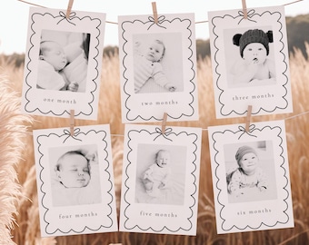 First Birthday Photo Banner Template: Minimalist Milestone Cards (Canva Template)