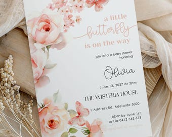 Butterfly Baby Shower Invitation: Editable Floral Template (Canva)