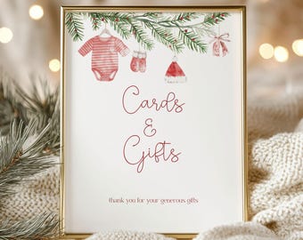 Christmas Baby Shower Signs Set, Cards and Gifts Table Sign, Editable Holiday Baby Shower Decor, Winter Baby Printable Sign Bundle, Canva