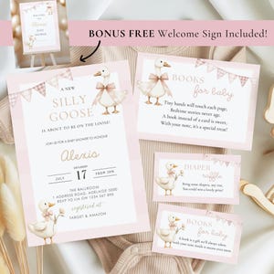 Pink Silly Goose Baby Shower Bundle: Editable Invitation & Games (Canva Digital Download)