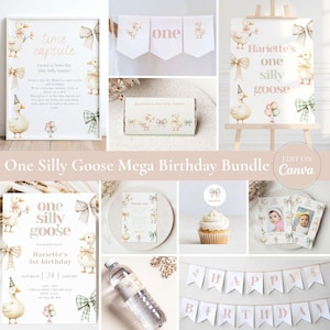 One Silly Goose 1st Birthday Invitation Bundle: Editable Party Set (Digital Download)