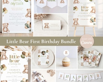 Our Little Bear is Turning One Invitation Bundle, Teddy Bear First Birthday Invite, Beary First Birthday Party Theme, 1st Birthday Invite