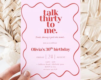 Talk 30 to Me Invitation: Flirty 30th Birthday Party, Editable Template (Digital Download)