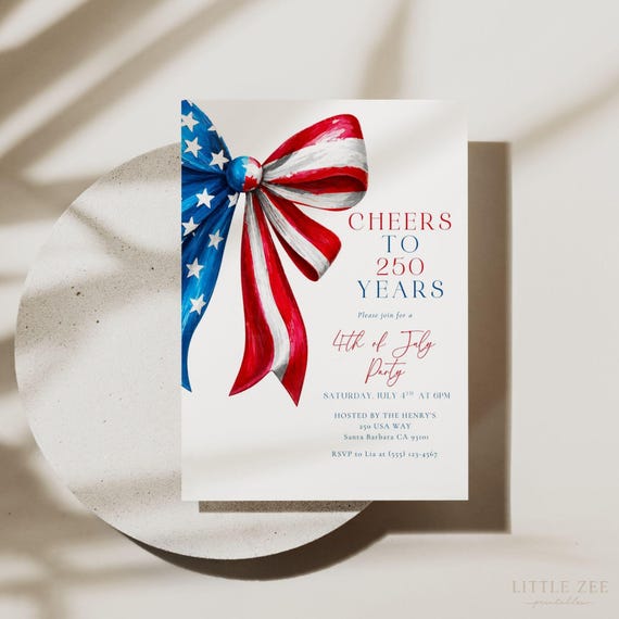 4th of July Party Invitation Template, 250 Years of America Invite, Patriotic BBQ Invitation, Editable Canva Printable