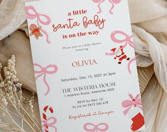 Christmas Baby Shower Invitation: Editable Holiday Invite (5x7in Canva Digital Download)
