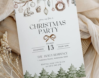 Rustic Christmas Party Invitation: Editable Holiday Party Invite, Friendsmas Celebration Template, Printable Canva Download