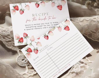 Ricettario "Berry in Love", modello per ricettario per addio al nubilato, ricettario modificabile 5x3,5, scheda attività per addio al nubilato, modello Canva