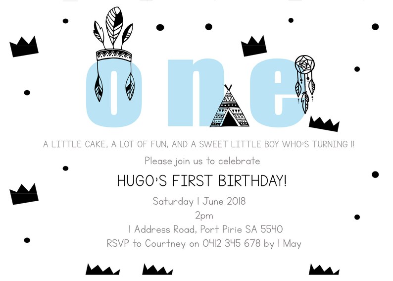 Tribal Invitation. 1st Birthday Invitation. Monochrome Invitation ...