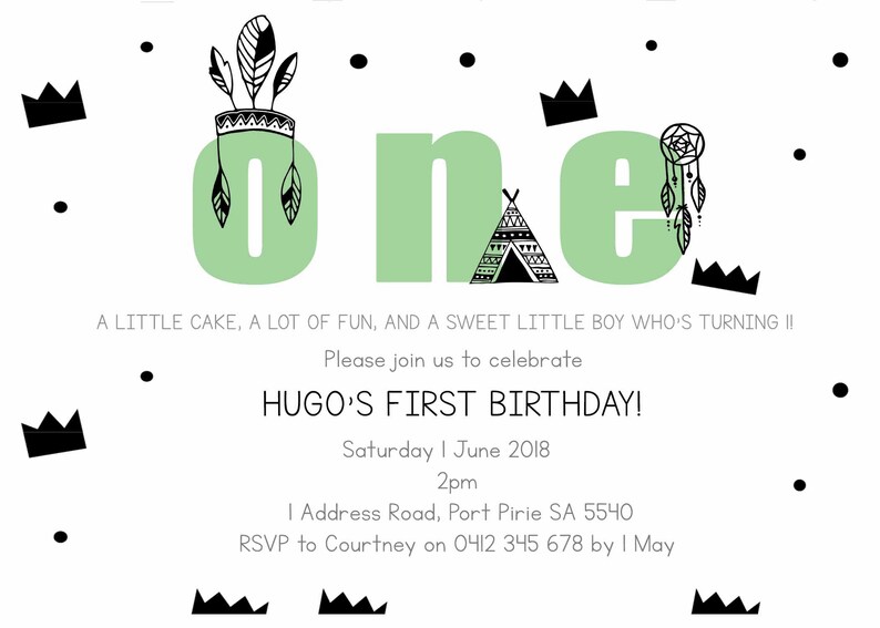 Tribal Invitation. 1st Birthday Invitation. Monochrome Invitation ...