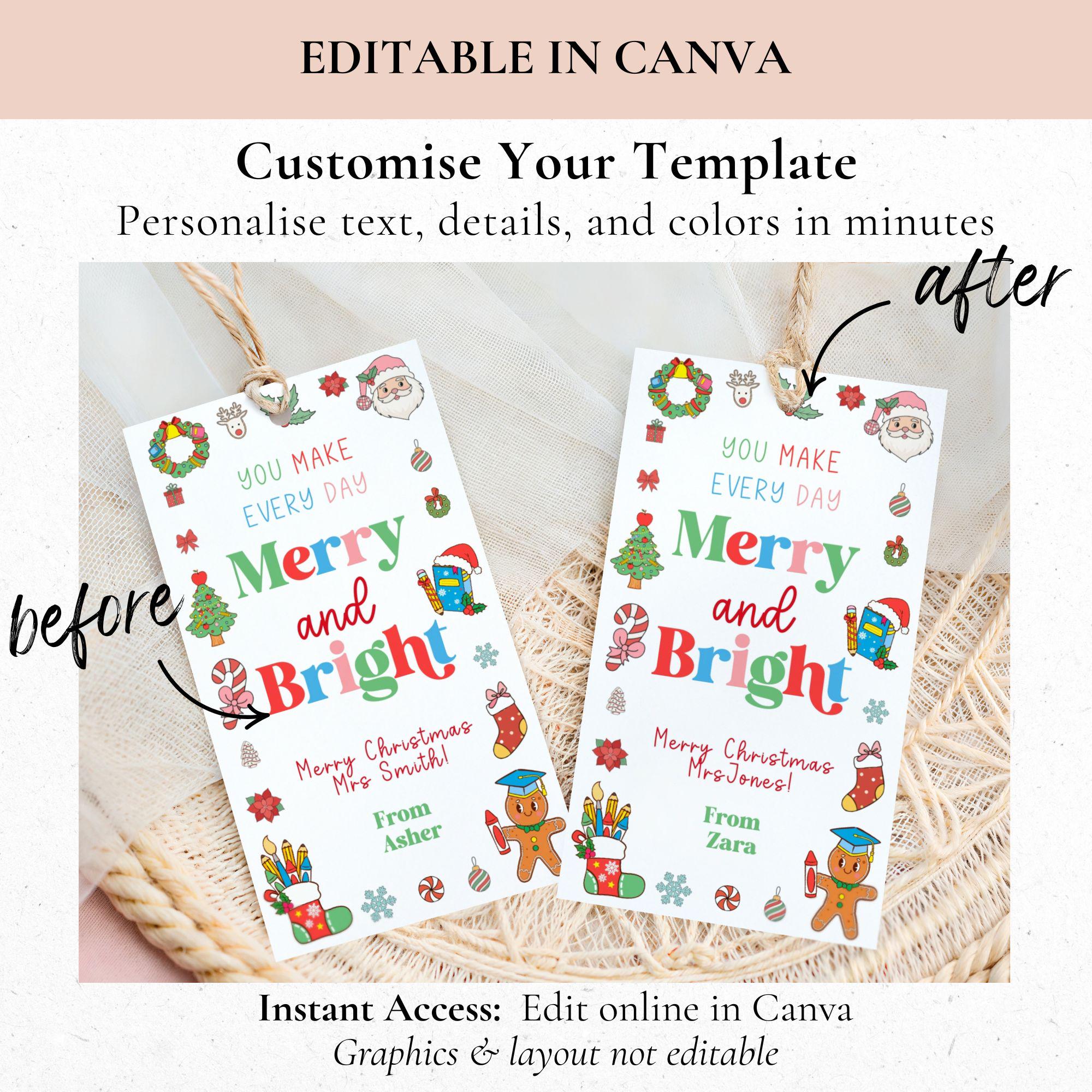 Teacher Christmas Gift Tag: Printable Holiday Gift Tag, Gift for ...