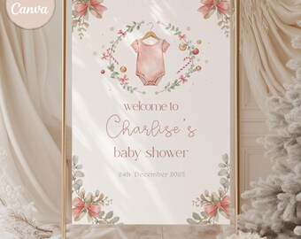 Christmas Baby Shower Welcome Sign: Editable Canva Template (Instant Download)