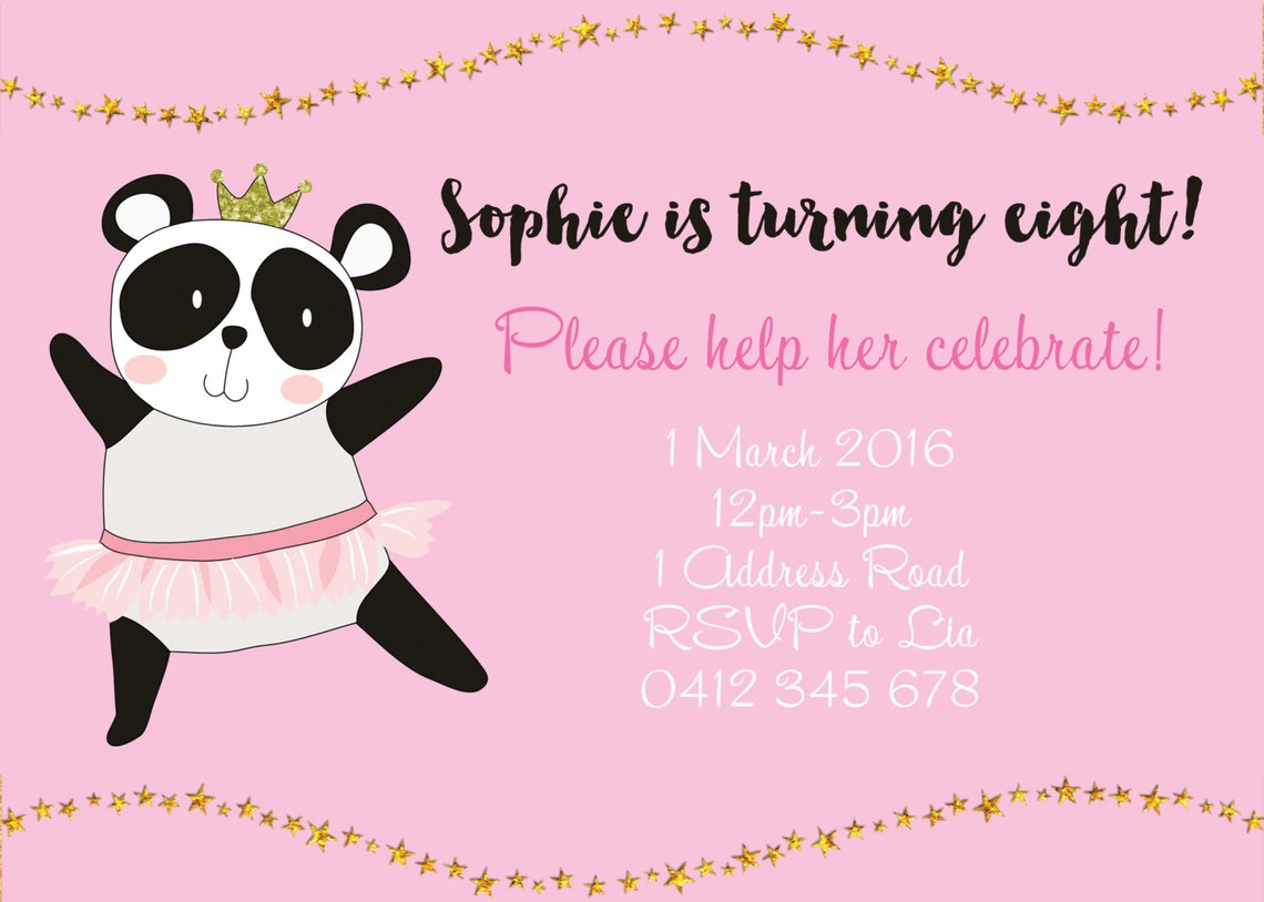 Panda Invitation. Panda Birthday Invitation. PRINTABLE. Girl Etsy