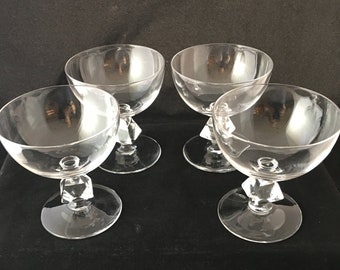 4 Vtg. American Aquarius Crystal Stemware | Clear Pattern #961 (1950-1965) | Dessert or Cocktail Coupe | Cube Stem | Bryce to Lenox