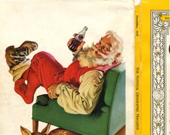 1958 Santa  | Authentic Coca-Cola Magazine Advertisement | Vtg National Geographic Magazine Issue Cover | 10" x 7" | Sold Individually