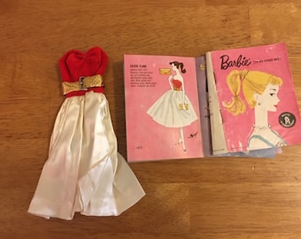 Silken Flame Barbie Outfit | Vtg. Authentic Original Barbie Strapless Red and White Gown with Gold Dimpled Purse and Belt | #977 | 1960-1963