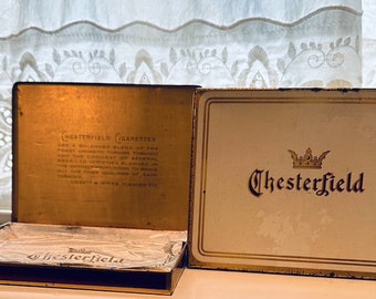 Tobacciana Companions - Two Chesterfield Cigarette Hinged White Metal Boxes