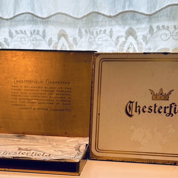 Tobacciana Companions - Two Chesterfield Cigarette Hinged White Metal Boxes