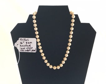 Vintage Trifari White Pearl Necklace with Beautiful Clasp, free shipping
