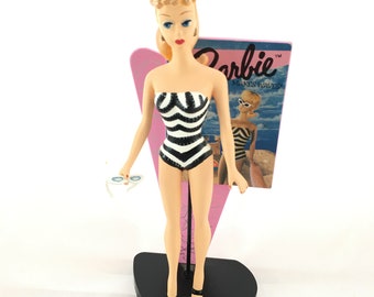 Barbie Figurine in Stripe Swimsuit |1959 Replica Outfit | Enesco | 1994 | Original JCP Box