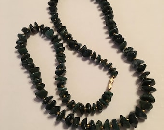 Green Stone Beads | Versatile Vintage Necklace | 32 inch | Heavy | Good Barrel Clasp