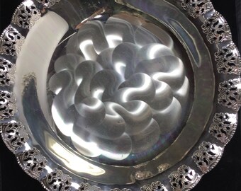 Silverplated 8.5" Wide Footed Bowl with Ruffled Edge. Bergische Metallwaren Fabrik. Made in Western Germany.