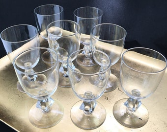 Atomic Age Stemware | American Crystal | 4 Cordial Wine Claret Stems | Bryce Aquarius Clear Pattern #961 (1950-1965) | Small Wine Glass Cube